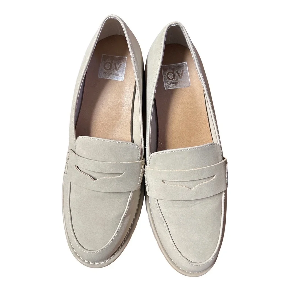 DV Dolce Vita Crisp Womens 8 Off White Chunky Lug Sole Penny Loafers Shoes